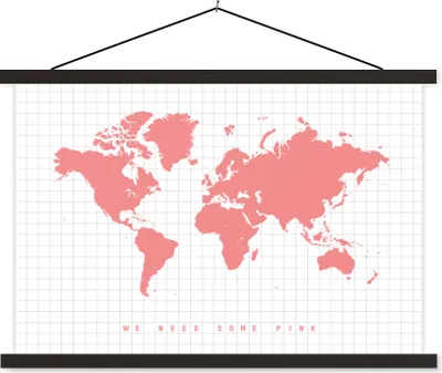 Produktbild von MuchoWow® Textilposter Weltkarte - Rosa - Zitat - Kinder - Jungen - Mädchen 60x40 cm mit schwarzem Rahmen - Hölzernes