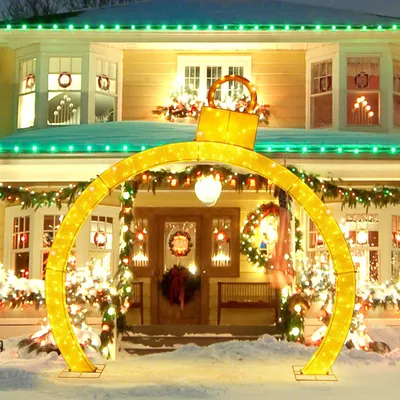 Produktbild von GOPLUS LED Beleuchteter Weihnachtsbogen, 314 x 60 x 313 cm Weihnachtsdeko mit 300 warmen LED-Lichtern & Ornamentkappe, Weihnachtsdekoration für Hof