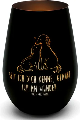 Produktbild von Mr. & Mrs. Panda Laterne Hunde Liebe - Schwarz - Geschenk, Tischlaterne, Glas Windlicht, Kuscheln, deko licht, Optimitisch, Vertrauen, Kerzenhalter, Hund, Herz, Sprüche