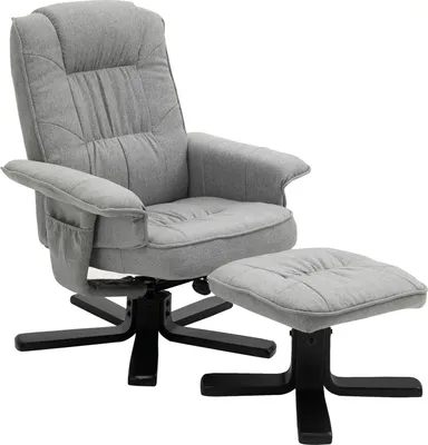 Produktbild von Relaxsessel CHARLY mit Hocker drehbar neigungsverstellbar grau [Max. Belastbarkeit 100 kg] für Wohnzimmer, TV-Sessel Fernsehsessel mit Liegefunktion Polstersessel und Hocker
