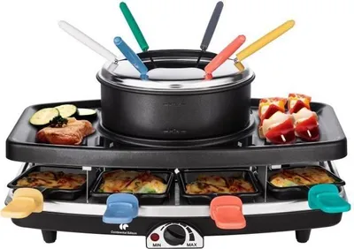 Obrázok produktu pre Raclette a fondue zariadenie, 8 osôb, Continental Edison CERFG86B, 3 v 1, čierne