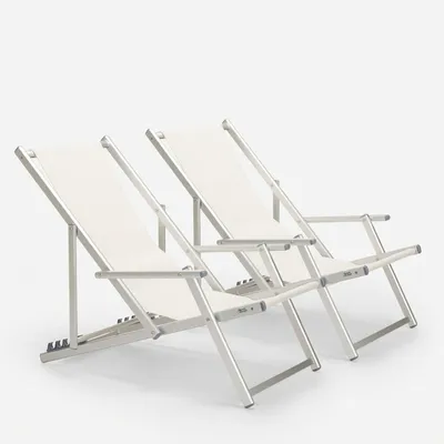 Produktbild von 2er Set Strandliegen Liegestühle Sonnenliegen mit Armlehnen aus Aluminium Riccione Gold Lux - Weiß