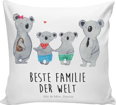 Produktbild von Mr. & Mrs. Panda Sofakissen Koala Familie zwei - Weiß - Geschenk, Dekokissen, kuschelkissen 40x40, Kissen, Zusammen, Muttertag, Koalabär, Lounge