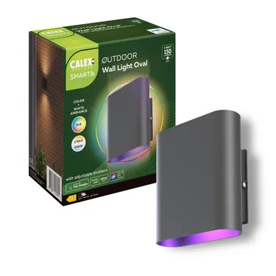Produktbild von Calex Smart Outdoor LED Wandleuchte, Up & Down, Ovales Design, RGB-Farben & kalt- bis warmweiß Licht, dimmbar, integriertes LED-Modul, wasserdicht, App- & Sprachsteuerung, Schwarz