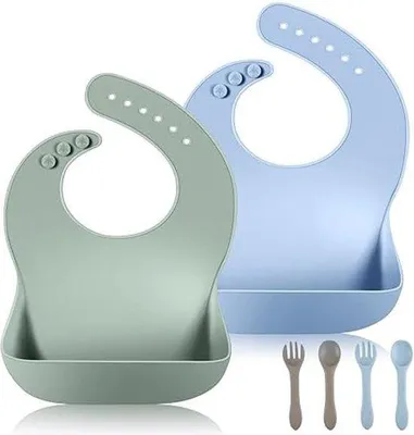 Image de Set de couverts pour bébé en silicone, avec 6 tailles réglables, comprenant des cuillères et des fourchettes