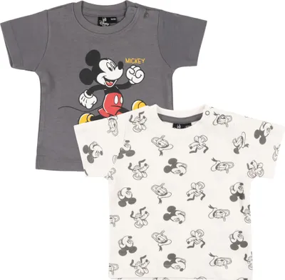 Produktbild von Disney Mickey Mouse Baby T-Shirt für Jungen und Mädchen - Shirt Babykleidung Kurzarm Weiß Grau (2er Pack) 62-68