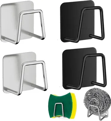 Produktbild von 4-teiliger Schwammhalter aus Edelstahl, selbstklebender Ständer zur Aufbewahrung in Küche und Bad
