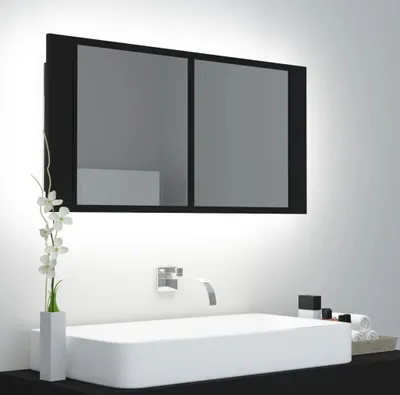 Produktbild von vidaXL LED koupelnová zrcadlová skříňka černá 90x12x45 cm Akryl