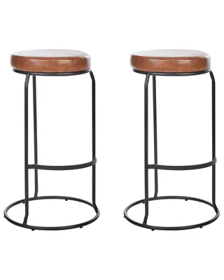 Produktbild von BELIANI Barhocker 2er Set Braun Kunstleder-Bezug und Metall Ohne Lehne mit Fußstützen Retro Design Sitzmöbel Wohnzommer Küche Bar Wohnküche Ausstattung