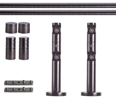 Produktbild von Gardinenstange Set Innenlauf, 2-läufig, ⌀ 19 mm, 140 cm, anthrazit + Wand, Rillen-Kappe Komplettset Innenlauf mit Halterungen & Endstücke, Vorhangstange in Silber, Rot-Bronze & Anthrazit, 120–400cm, Eisen, Aluminum Victoria M.