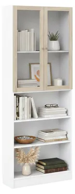 Produktbild von Bücherregal Chedeng, Büroregal, Mobiler Buchhalter, Bücherbrett, 79x28 h203 cm, Weiß und Eiche
