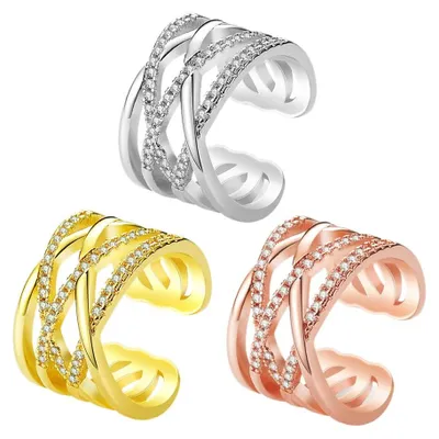 Produktbild von XFSRG 3 Stück Offener Ring Verstellbar Welle Damen Doppelreihiger Zirkonia Ring Wellenring Stapelbare Ringe für Damen
