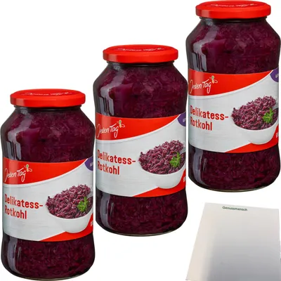 Produktbild von Jeden Tag Delikatess Rotkohl 3er Pack (3x720ml Glas) + usy Block
