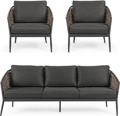 Produktbild von Casa Padrino Luxus Gartenmöbel Set Anthrazit / Braun - 1 Luxus Gartensofa & 2 Luxus Gartensessel - Garten Möbel - Terrassen Möbel - Hotel Möbel - Pool Möbel - Outdoor Möbel - Luxus Möbel