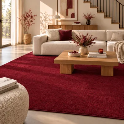 Produktbild von Hochflor Velours Teppich Mona Weinrot, Größe:140x200 cm