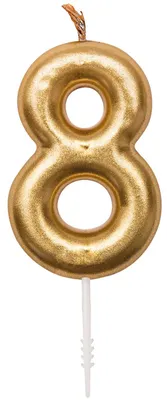 Produktbild von Rico Design Zahlenkerze Gold Zahl 8 für Geburtstagstorten, 5,5 x 4,3 cm