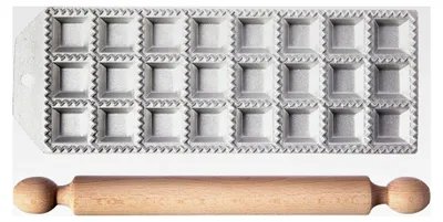 Produktbild von Ravioli-Maker mit Nudelholz, 24 Löcher, Aluminium