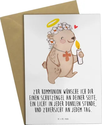 Produktbild von Mr. & Mrs. Panda Grußkarte Bär Kommunion Mädchen - Weiß - Geschenk, weihnachtskarten, glückwunschkarten, Glauben, dankeskarten, Motivkarte, Liebe, einladungskarten, Gott