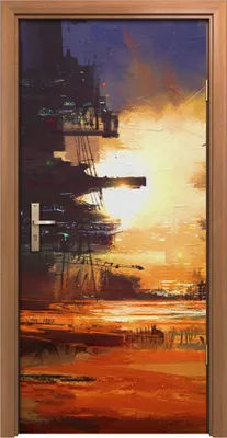 Produktbild von Türposter 90x200 cm Türaufkleber Türtapete Türfolie Klebefolie Kunst Scifi Stadt bei Sonnenuntergang
