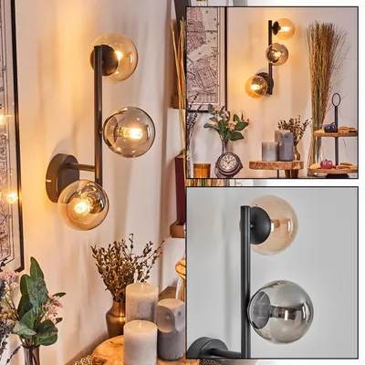 Produktbild von Isorella Wandlampe aus Metall/Glas in Schwarz/Bernstein/Rauch