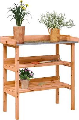 Obrázok produktu pre vidaXL Stôl na sadenie s policami hnedý 78x38x82,5 cm z masívneho jedľového dreva