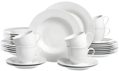 30-teiliges Porzellan-Service, spülmaschinengeeignet, weiß
