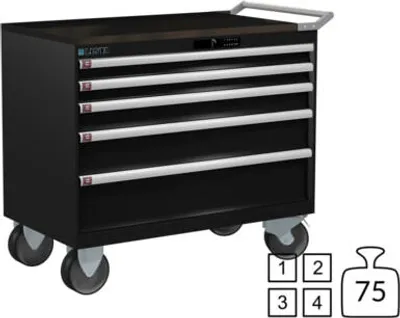 Produktbild von Lista Schubladenschrank - fahrbar - 78.781.060 - 962 x 1.023 x 572 mm (HxBxT) - 5 Schubladen - 75 kg - Code Lock - schwarz (NCS S 9000-N)