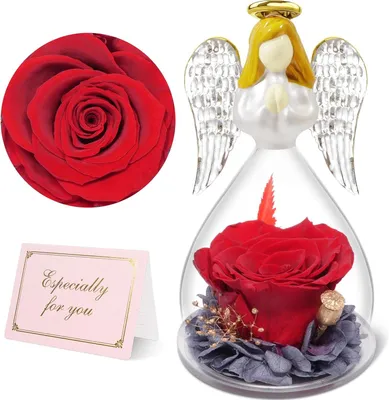 Produktbild von Engel-Figur mit roter ewiger Rose Dekoration Geschenk für Sie aus Glas
