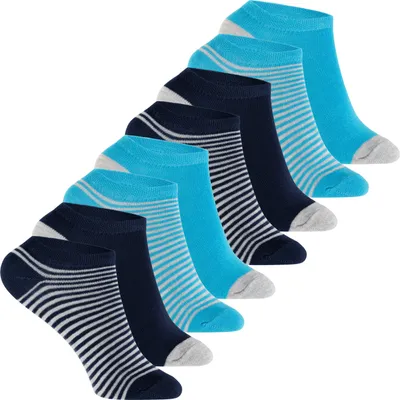 Produktbild von Footstar Kinder Sneaker Socken (8 Paar) Bunte Kurzsocken für Mädchen & Jungen - Blau geringelt 35-38