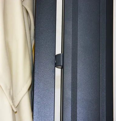 Obrázek produktu pro Gastronomický světelný deštník HWC-A96, slunečník, 3x4m (Ø5m) polyester/hliník 26kg  Klapka, krémová se stojanem, otočný