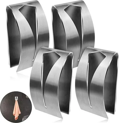Immagine prodotto di Set di ganci per asciugamani - Acciaio inossidabile - Set di 4 - Gancio autoadesivo per asciugamani - Portasciugamani da bagno - Morsetto per asciugamani - Gancio per asciugamani - Senza forare - Gancio da appendere a parete - Gancio da appendere in cucina - Gancio per asciugamani - Gancio - Argento