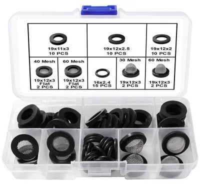 Produktbild von Reparaturset mit 1/2-Zoll-Wasserhahndichtung und Gummisiebring, Dichtungsring (O-Ring) für Duschköpfe, Wasserhähne und Schläuche.