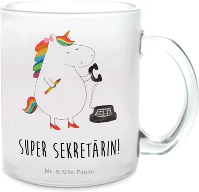Produktbild von Mr. & Mrs. Panda Trinkglas Einhorn Sekretärin - Transparent - Geschenk, Steuerkanzlei, Häferl, Unicorn, Teetasse, Büro, Glas, Pott, Einhörner, Tee Tasse