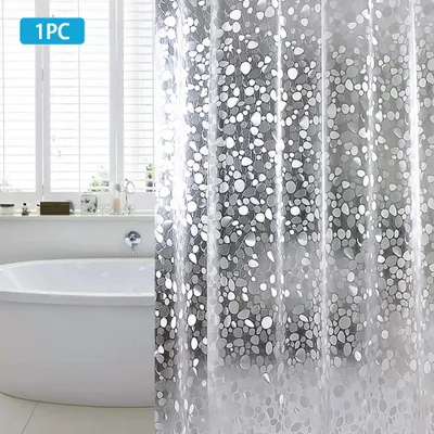 Obrázok produktu pre 1 x sprchová záclona s háčikmi, PVC, vodotesná, odolná proti plesniam, antibakteriálna, polopriehľadná 3D sprchová záclona s motívom kamienkov