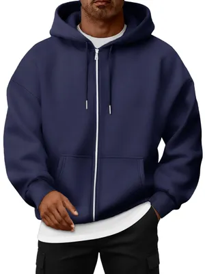 Immagine prodotto di Omgoods - Felpa con cappuccio da uomo, con zip e tasca - Maglione in pile per uso casual