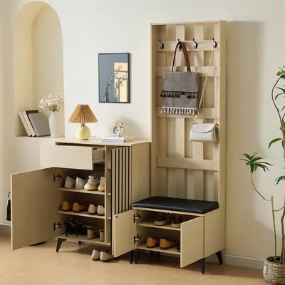 Produktbild von STILVORA Garderobenschrank mit Sitzbank und Schuhschrank, Moderne Garderobem für Flur, Wohn- und Schlafzimmer