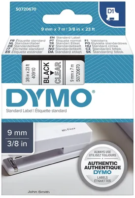 Immagine prodotto di Dymo® S0720670 Nastro per scrittura D1 in plastica - laminato, 7 m x 9 mm, nero/trasparente