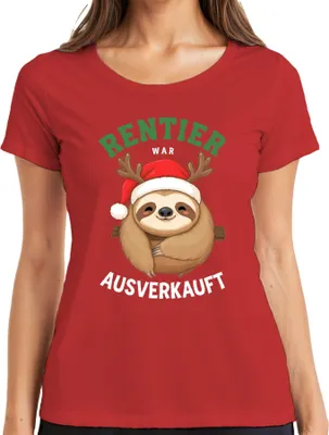 Produktbild von Rentier war t Weihnachten Faultier Geschenk Lustig Damen T-Shirt, Rot, XL