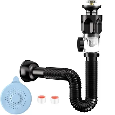 Produktbild von Abflussrohr-Kit fš¹r Waschbecken Abfluss, XUEYUXUAN Flexibler Ablaufschlauch und Pop-Up-Filter Abflussstopfen, Geruchsdichte Siphon waschbecken Kits, im Bereich von 300-1000mm Erweitert Werden K?nnen