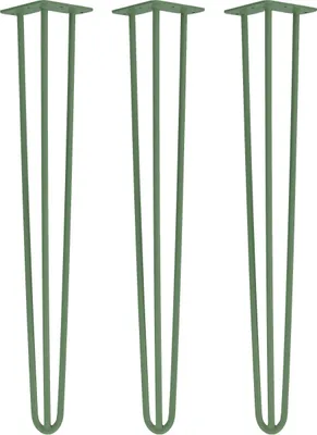 Three green hairpin legs are shown against a white background.