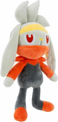 A plush toy of the Pokémon Raboot stands against a white background.