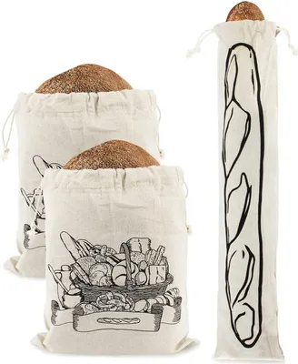 Produktbild von Brotbeutel Set aus Leinen | 32x35cm | 3 Stk | Inkl. Baguette Beutel