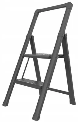 Produktbild von Drabest | Haushaltsleiter - Slim - Stahlleiter - Werkstattleiter - Schwarz - 2-stufig - Klappbar - 150 Kg Tragkraft - Arbeitshöhe 2,44 M