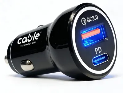 Autolader 38 W, USB-C PD + QC 3.0, 2 Ports, schwarz