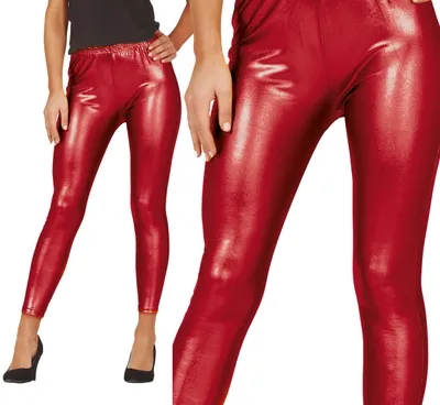 Imagen del producto de Leggings brillantes y festivos de los años 80, ideales para Navidad y otras celebraciones. Color azul y morado, estilo retro para fiestas y bailes. Color: Rojo