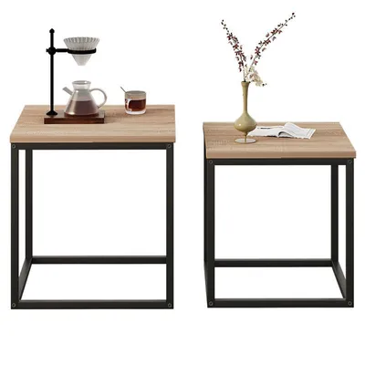 Zdjęcie produktu dla Stolik Kawowy Ława Stół Zestaw Stolików 2W1 Industrial Jasny Brąz 50Cm