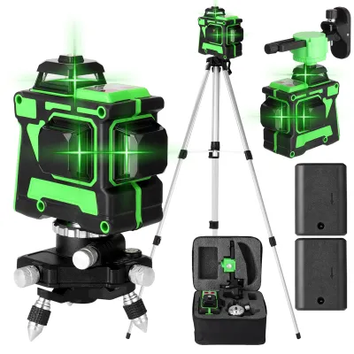 Produktbild von 3D 12 Linen Laser Level Grünes 360º Rotary Automatische Kreuzlinienlaser (Arbeitsbereich: 30m)mit 1,2 m 3 Höhen verstellbarem stativ, 2 Batterien