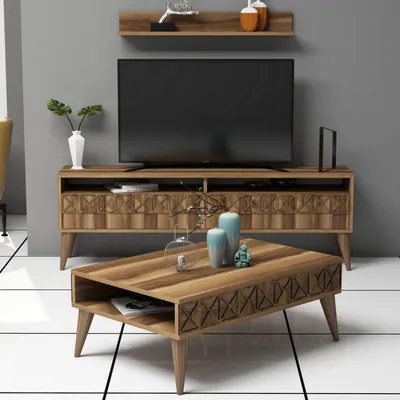 Produktbild von Skye Decor, Line - Walnut, Wohnzimmermöbel-Set, Nussbaum, 100 % MELAMINBESCHICHTETE SPANPLATTEN, 150 x 30 x 50 cm