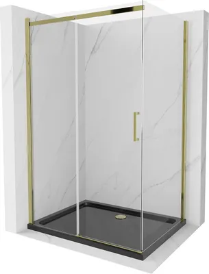 Zdjęcie produktu dla Mexen Omega kabina prysznicowa rozsuwana 120 x 90 cm, transparent, złota + brodzik Flat, czarny - 825-120-090-50-00-4070G