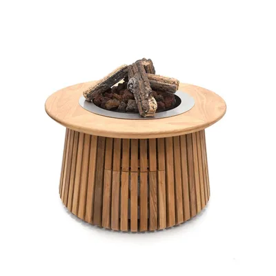 Produktbild von Happy Cocooning Gas-Feuertisch Lagune Round 60 – Massives Teakholz – 8,5 kW Außenkamin - 60x60x35 cm